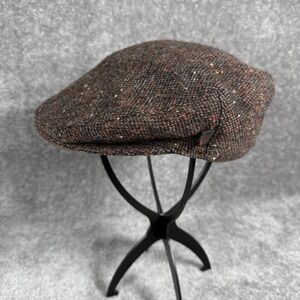 VTG Hats Of Ireland Castlebar Flat Cap Wool Donegal Tweed Brown Cabbie Newsboy